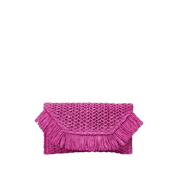 Woven Straw Envelope Fringe Trim Rattan Beach Clutch Handbag Hot Pink :> - Picture 1 of 6